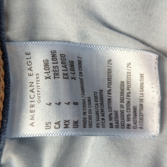 AEO Next Level Stretch Super Hi-Rise Jegging Mom Jeans 4 X-Long Blue Pockets - Picture 4 of 16